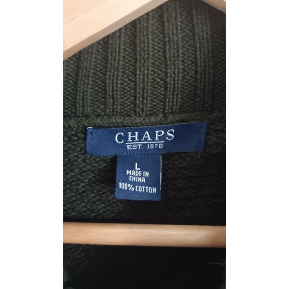 Chaps Large Green Knit Button Down Casual Country Classic Cardigan Sweater - Picture 3 of 4